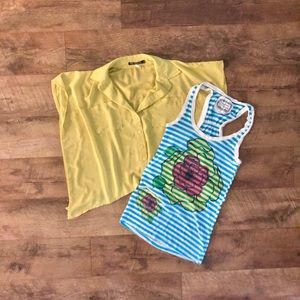 LOT OD 2: Adorable Green and Teal Blouse & Tank